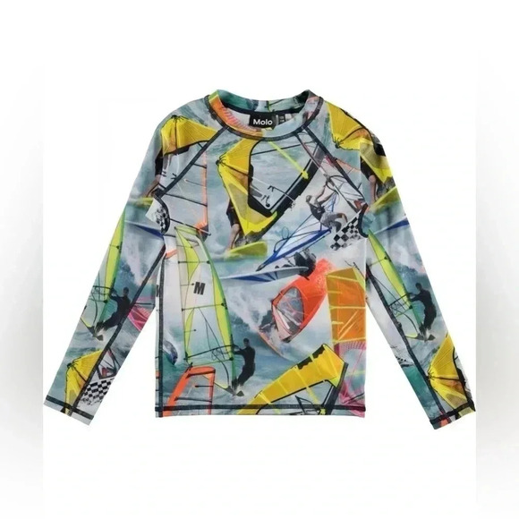 Molo Neptune Long Sleeve UV Rashguard Swim Shirt in Windsurfers 134-140/US9-10 - Picture 1 of 9